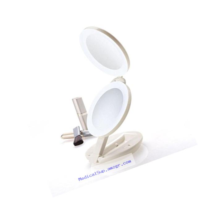 Zadro Dual LED Lighted 10X/1X Magnification Travel Mirror, White