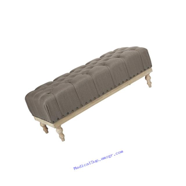 AVE SIX Abigail Bench with Tufted Top and Antique Bronze Nailheads, Klein Otter