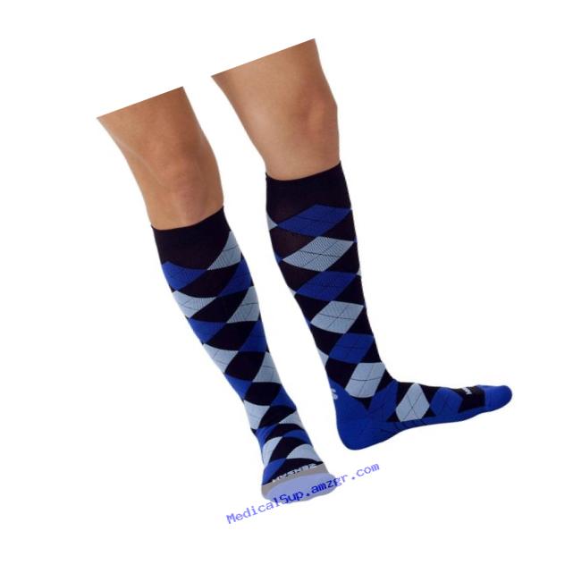 Zensah Argyle Compression Socks,Black/Royal/Baby Blue,Large
