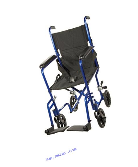 Drive Medical Deluxe Lightweight Aluminum Transport Wheelchair, Blue, 17