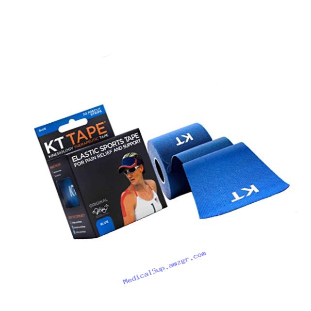 KT TAPE Original Cotton Elastic Kinesiology Therapeutic Sports Tape, 20 Precut 10 Inch Strips, Breathable, Free Videos, Pro & Olympic Choice, Blue