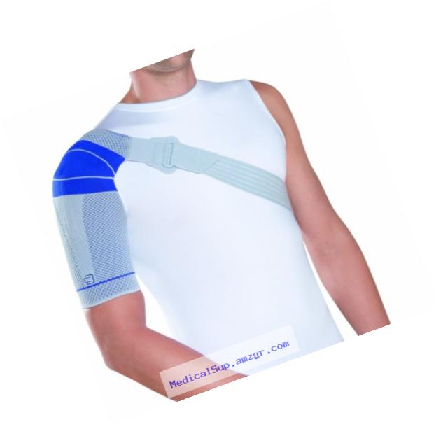 Bauerfeind OmoTrain S Shoulder Support, Left 4, Titanium/Gray with Blue Accents