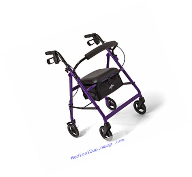 Medline Aluminum Foldable Adult Transport Rollator Mobility Walker with Seat and 6