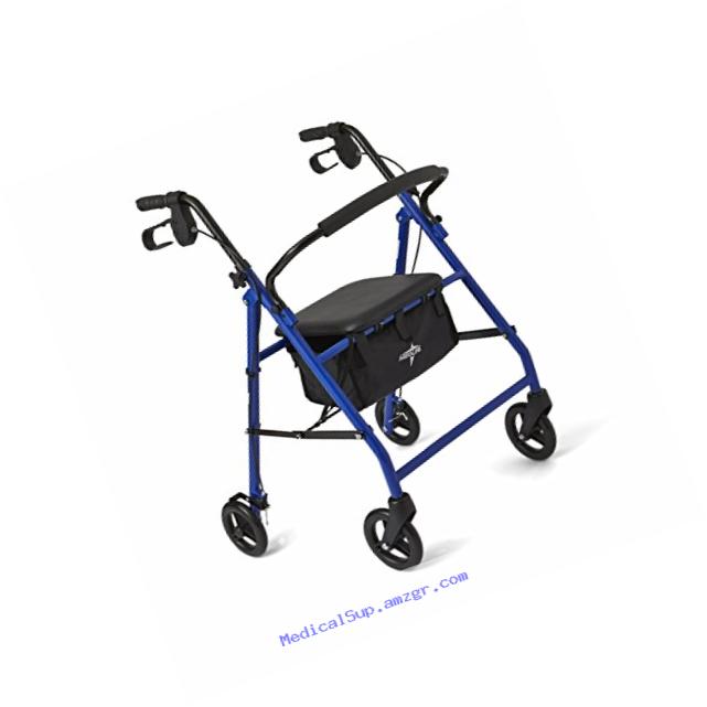 Medline Steel Foldable Adult Transport Rollator Mobility Walker with 6??? Wheels, Blue