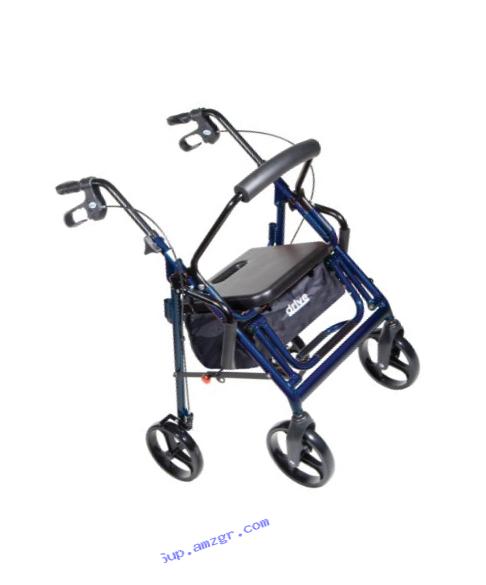 Drive Medical Duet Dual Function Transport Wheelchair Walker Rollator, Blue