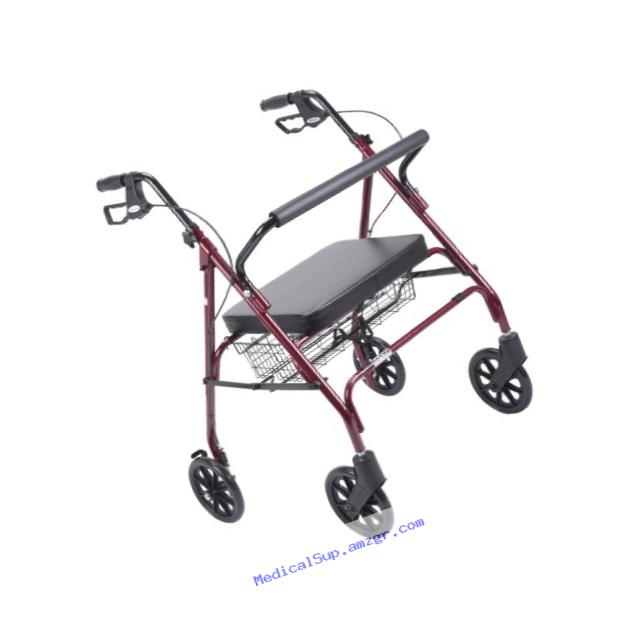 Drive Medical Heavy Duty Bariatric Walker Rollator with Large Padded Seat, Red