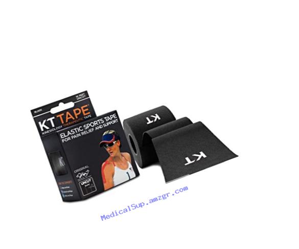 KT TAPE Original Cotton Elastic Kinesiology Therapeutic Sports Tape, 16 Ft Uncut Roll, Breathable, Free Videos, Pro & Olympic Choice, Black