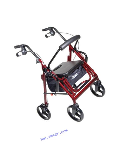 Drive Medical Duet Dual Function Transport Wheelchair Walker Rollator, Burgundy