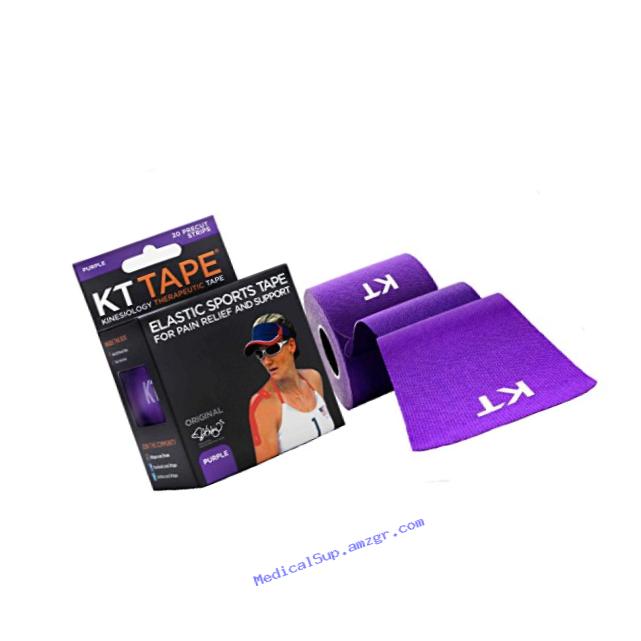 KT TAPE Original Cotton Elastic Kinesiology Therapeutic Sports Tape, 20 Precut 10 Inch Strips, Breathable, Free Videos, Pro & Olympic Choice, Purple