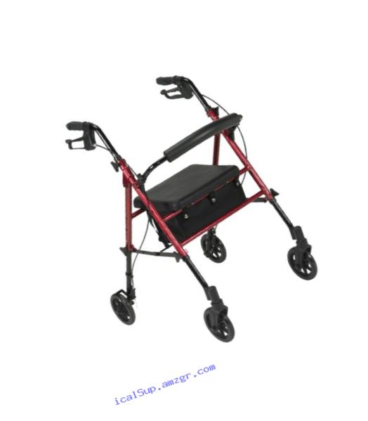 Drive Medical Adjustable Height Rollator with 6 Inches Wheels, Red