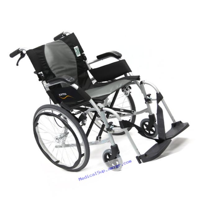Karman Ergonomic Wheelchair Ergo Flight with Quick Release Axles in 16 inch Seat, Pearl Silver Frame