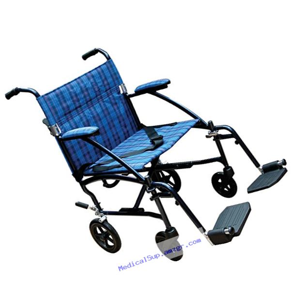 Drive Medical Fly Lite Ultra Lightweight Transport Wheelchair, Blue Frame, 17 lbs