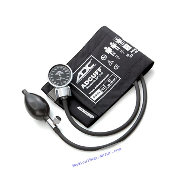 ADC Dianostix 700 Pocket Aneroid Sphygmomanometer with Adcuff Nylon Blood Pressure Cuff, Adult, Black