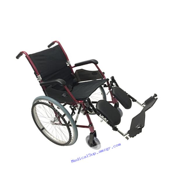 Karman 24 Pound Ultra Lightweight Wheelchair In Burgundy with Elevating Leg Rest