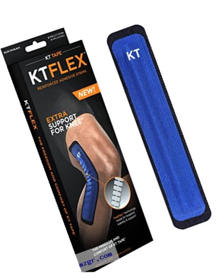 KT TAPE KT Flex Reinforced Adhesive Strips For Knees, 8 Precut 10 Inch Strips, Blue