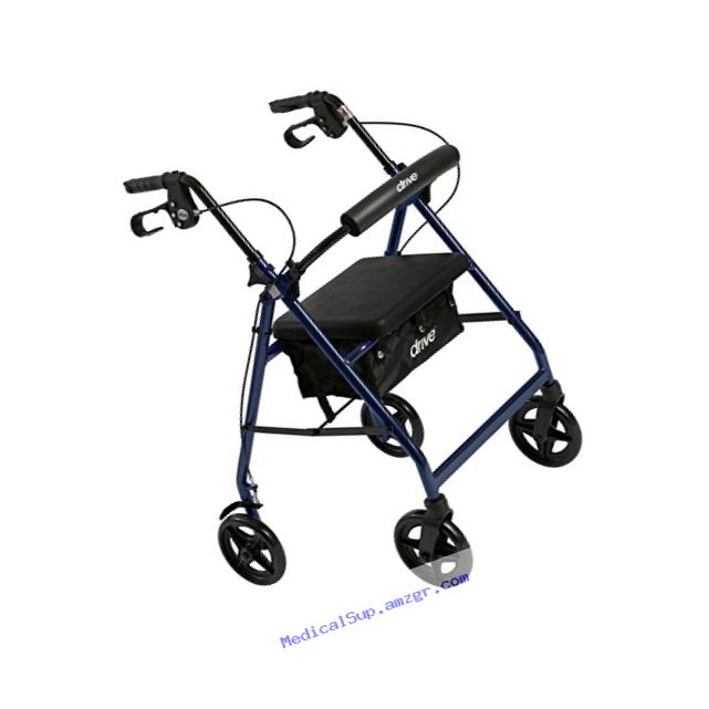 Drive Medical Aluminum Rollator Fold Up and Removable Back Support, Padded Seat with 7.5-Inch Casters, Blue