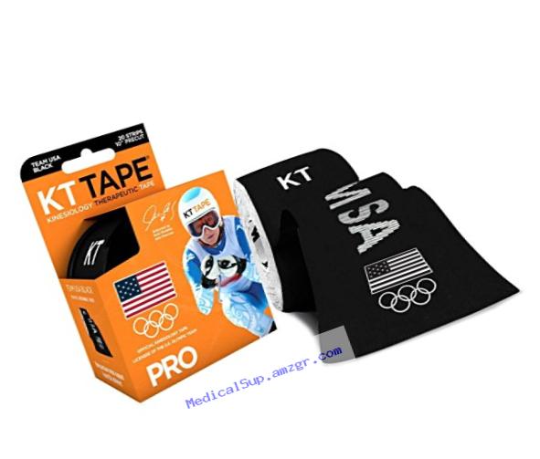KT TAPE PRO Synthetic Kinesiology Sports Tape, Water Resistant and Breathable, 20 Precut 10 Inch Strips, Team USA Olympic Edition, Black